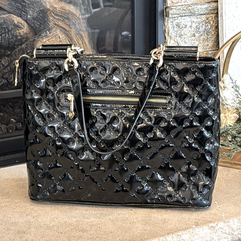 Rioni black patent leather Lindsay tote